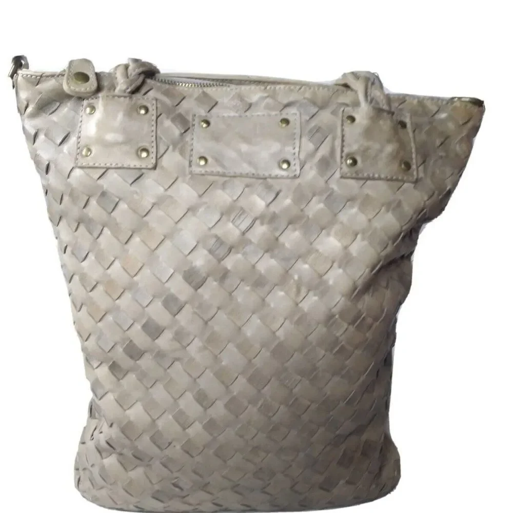 LANGELLOTTI Woven Leather Tote Bag Large Italian Leather Handbag Retail $375